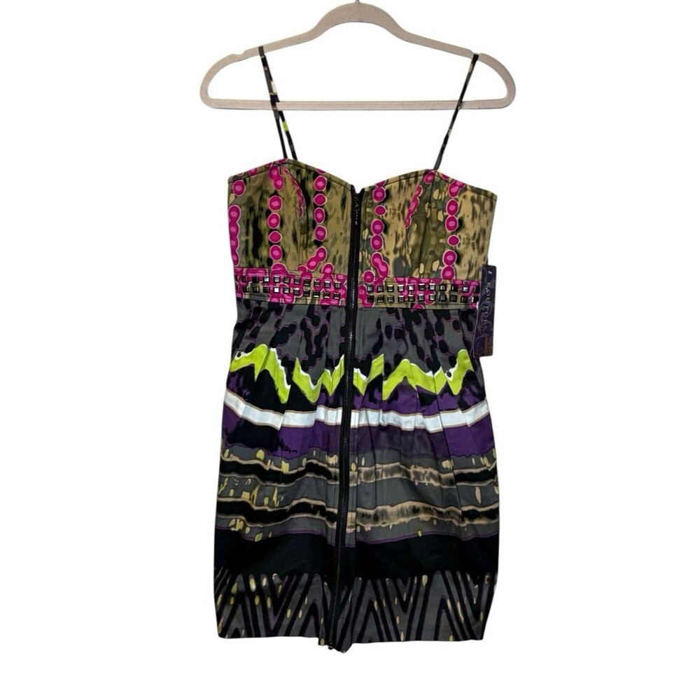 NWT Kouture by Kimora Women’s S Abstract Multicolor Sweetheart Mini Zip Studded